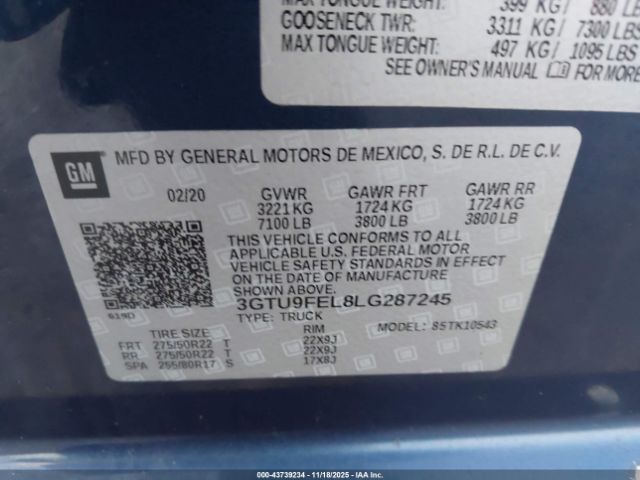 2020 GMC SIERRA 1500 3GTU9FEL8LG287245 Photo 8