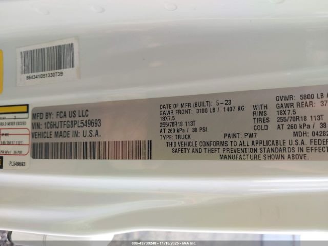 2023 JEEP GLADIATOR 1C6HJTFG8PL549693 Photo 8