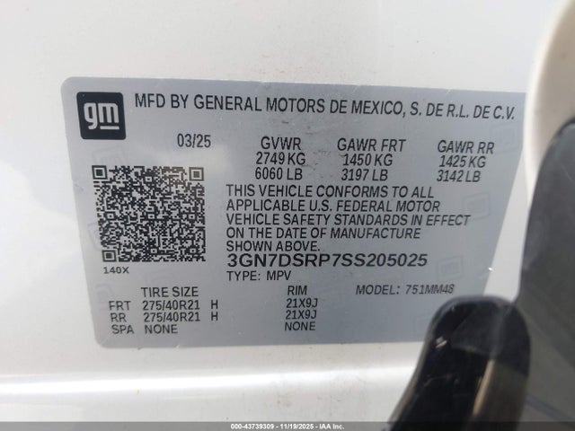 3GN7DSRP7SS205025 Chevrolet Equinox Ev Rs