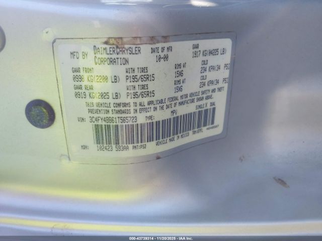 2001 CHRYSLER PT CRUISER 3C4FY4BB61T565723 Photo 8