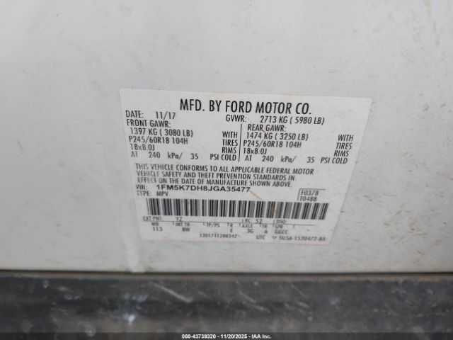 2018 FORD EXPLORER 1FM5K7DH8JGA35477 Photo 8