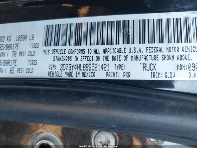 Aukcja sprzedaży 2011 Ram Ram 3500 Laramie, vin: 3D73Y4HL8BG521421, numer aukcji: 43739392