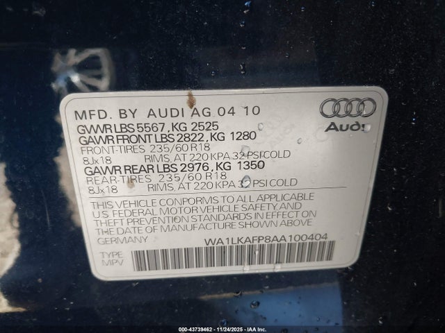 2010 AUDI Q5 WA1LKAFP8AA100404 Photo 8