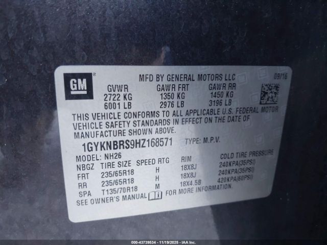 2017 CADILLAC XT5 1GYKNBRS9HZ168571 Photo 8