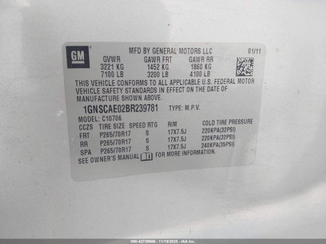 2011 CHEVROLET TAHOE 1GNSCAE02BR239781 Photo 8