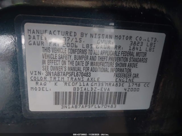 3N1AB7AP5FL670483 Nissan Sentra Fe+ S/s/sl/sr/sv