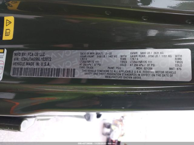 2022 JEEP GLADIATOR 1C6HJTAG9NL103072 Photo 8