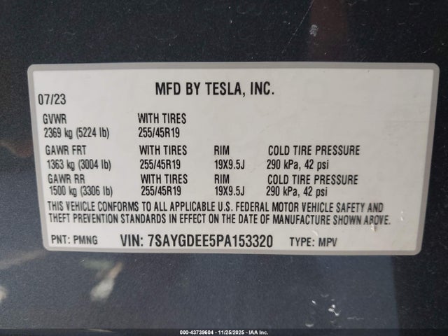2023 TESLA MODEL Y 7SAYGDEE5PA153320 Photo 8