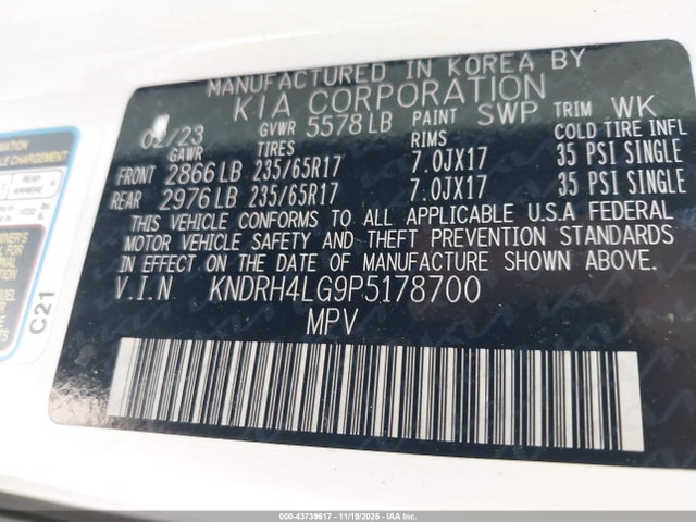 KNDRH4LG9P5178700 KIA Sorento Hybrid Ex