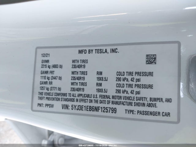 2022 TESLA MODEL 3 5YJ3E1EB6NF125799 Photo 8