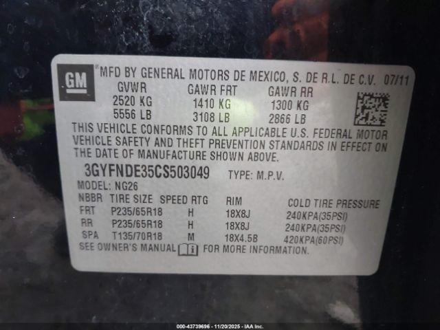 2012 CADILLAC SRX 3GYFNDE35CS503049 Photo 8