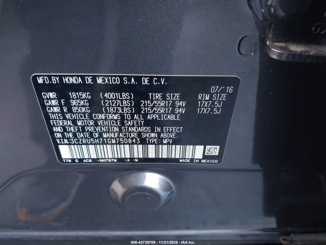 2016 HONDA HR-V 3CZRU5H71GM750843 Photo 8