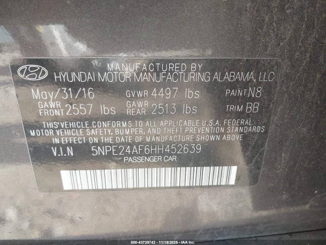 2017 HYUNDAI SONATA 5NPE24AF6HH452639 Photo 8
