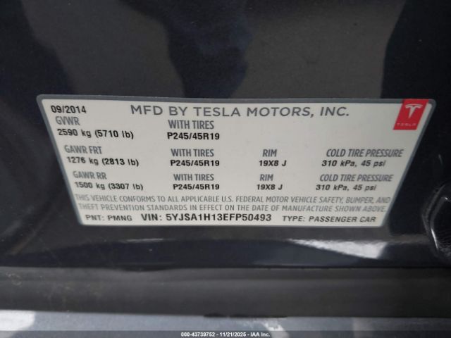 2014 TESLA MODEL S 5YJSA1H13EFP50493 Photo 8