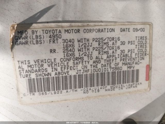 2001 LEXUS RX 300 JTJHF10U010175860 Photo 8