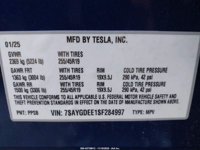 2025 TESLA MODEL Y 7SAYGDEE1SF284997 Photo 8