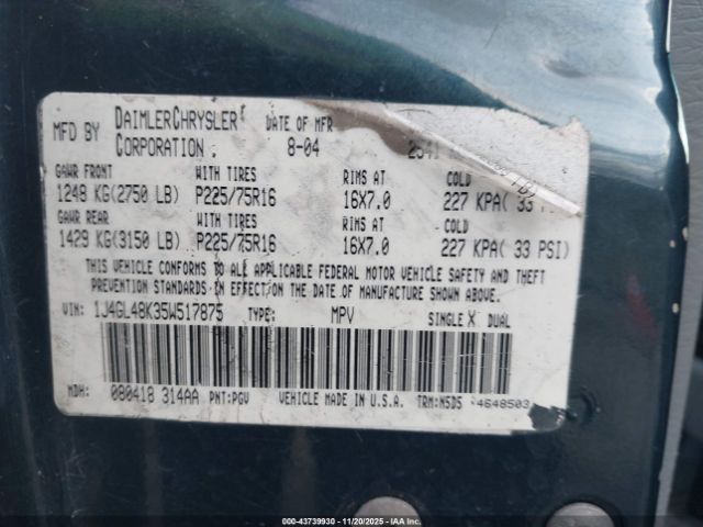 2005 JEEP LIBERTY 1J4GL48K35W517875 Photo 8