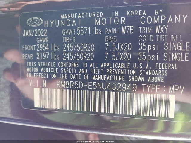 Hyundai Palisade Limited 2022 KM8R5DHE5NU432949 Image 9