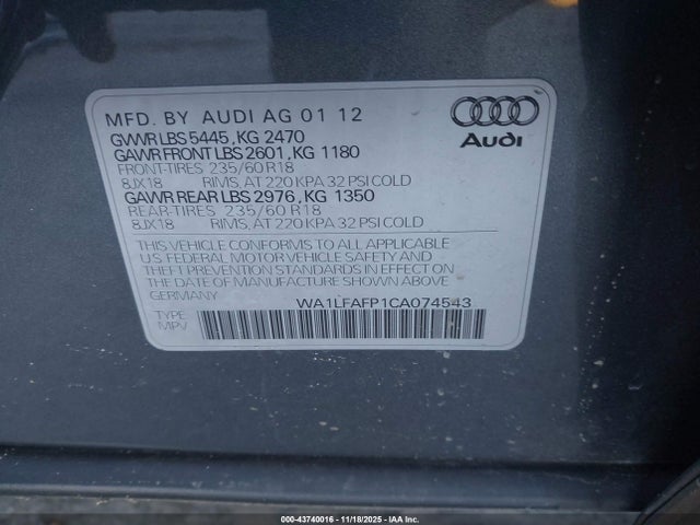 2012 AUDI Q5 WA1LFAFP1CA074543 Photo 8