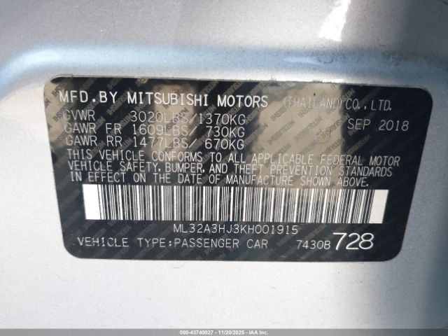 2019 MITSUBISHI MIRAGE ML32A3HJ3KH001915 Photo 8