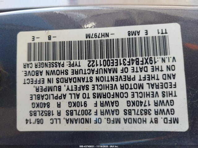 2014 HONDA CIVIC HYBRID 19XFB4F31EE001122 Photo 8