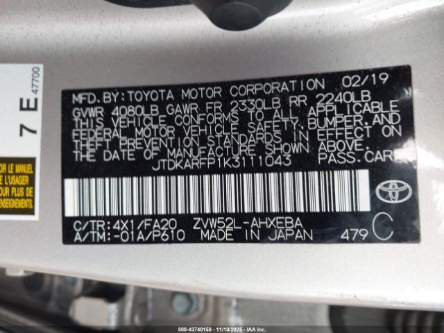 2019 TOYOTA PRIUS PRIME JTDKARFP1K3111043 Photo 8