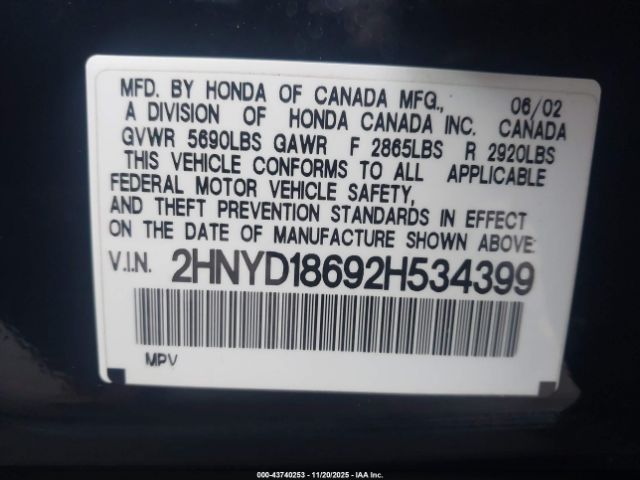 2002 ACURA MDX 2HNYD18692H534399 Photo 8