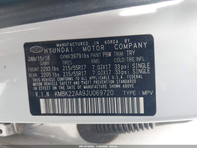 KM8K22AA9JU069720 Hyundai Kona Sel