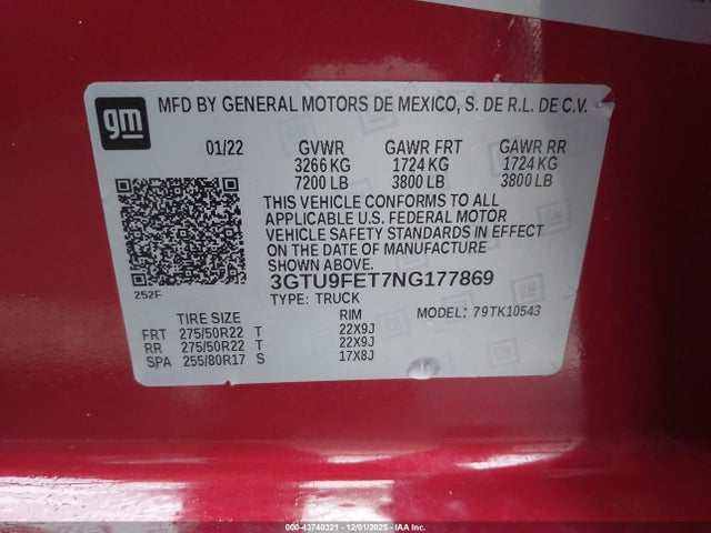 3GTU9FET7NG177869 GMC SIERRA LIMITED