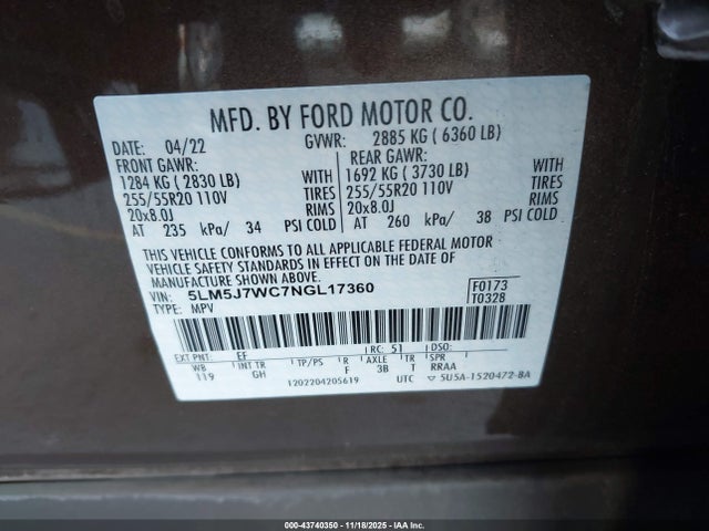 5LM5J7WC7NGL17360 Lincoln Aviator Reserve