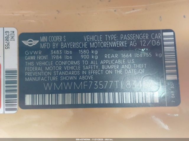 2007 MINI COOPER S WMWMF73577TL83456 Photo 8