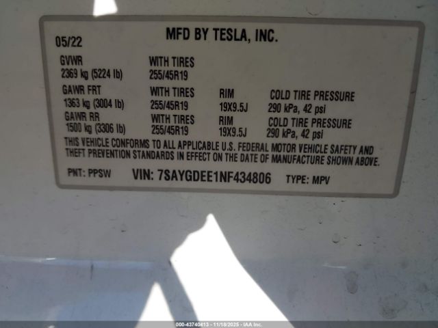 2022 TESLA MODEL Y 7SAYGDEE1NF434806 Photo 8