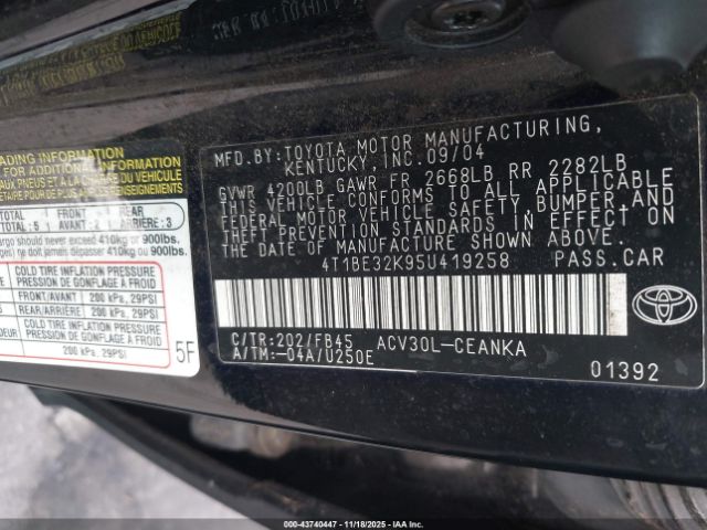 2005 TOYOTA CAMRY 4T1BE32K95U419258 Photo 8