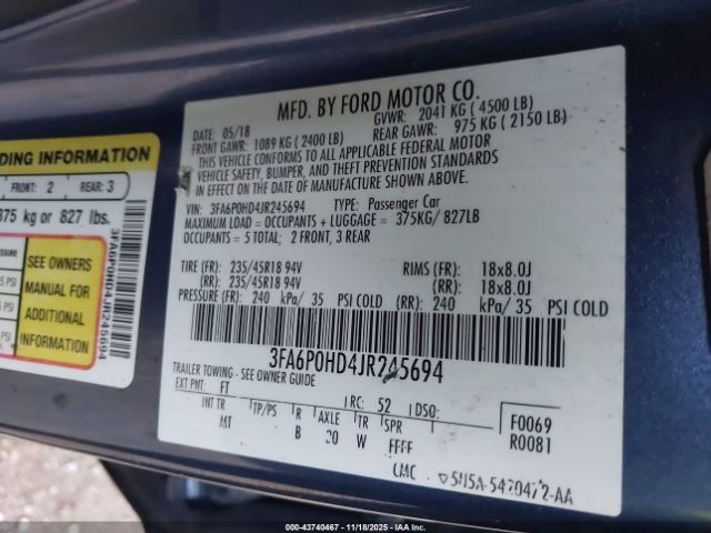 2018 FORD FUSION 3FA6P0HD4JR245694 Photo 8