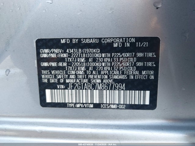 Subaru Crosstrek 2021 JF2GTABC7M8677994 Image 9