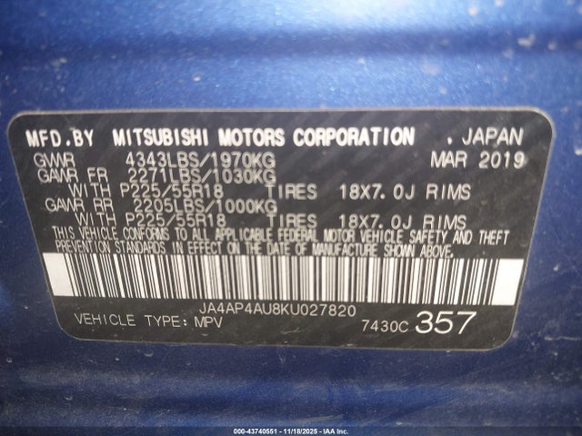 2019 MITSUBISHI OUTLANDER SPORT JA4AP4AU8KU027820 Photo 8