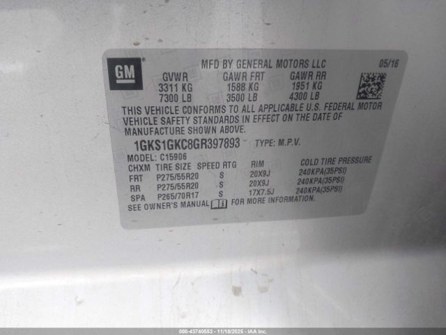 2016 GMC YUKON XL 1GKS1GKC8GR397893 Photo 8