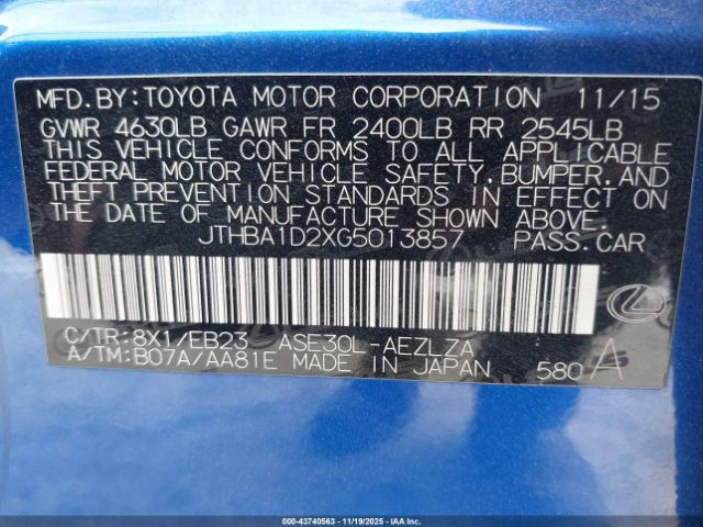 2016 LEXUS IS 200T JTHBA1D2XG5013857 Photo 8