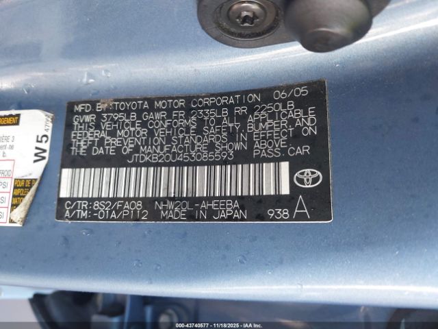 2005 TOYOTA PRIUS JTDKB20U453085593 Photo 8