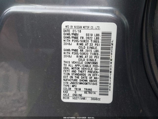 Infiniti QX70 2016 JN8CS1MW0GM751845 Image 9