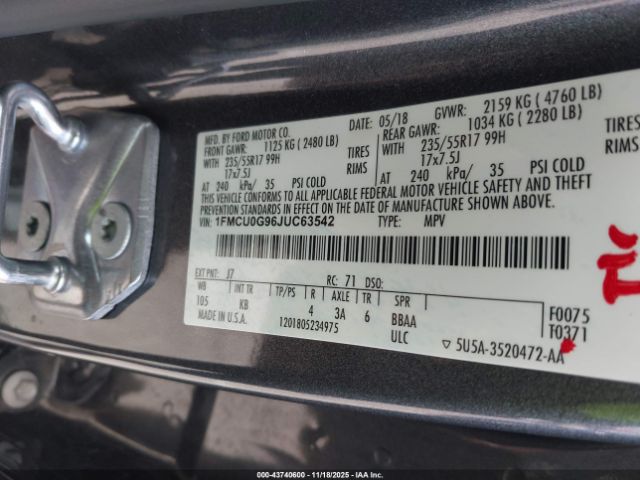 2018 FORD ESCAPE 1FMCU0G96JUC63542 Photo 8