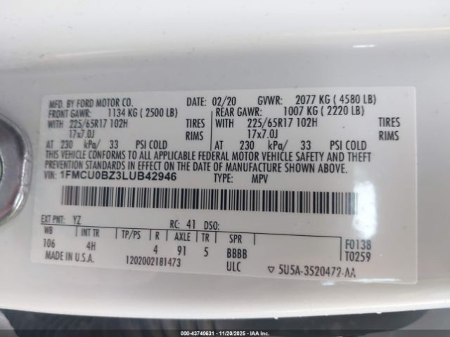 2020 FORD ESCAPE 1FMCU0BZ3LUB42946 Photo 8