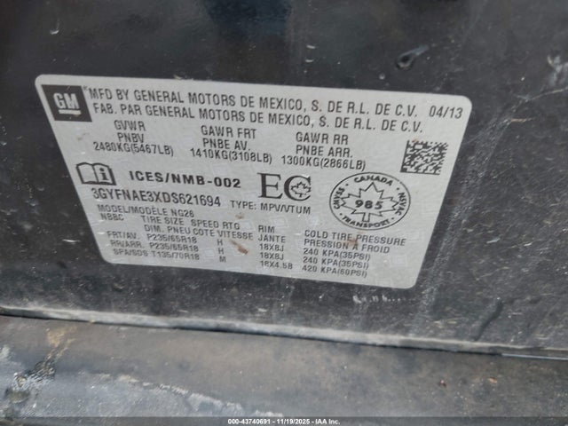 2013 CADILLAC SRX 3GYFNAE3XDS621694 Photo 8