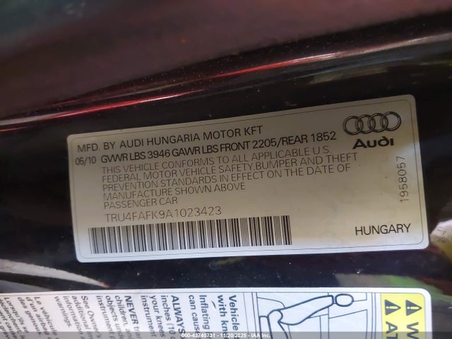 2010 AUDI TT TRU4FAFK9A1023423 Photo 8