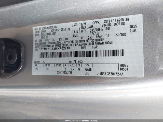 Ford F-150 Xl 2021 1FTMF1C53MKF02718 Image 9
