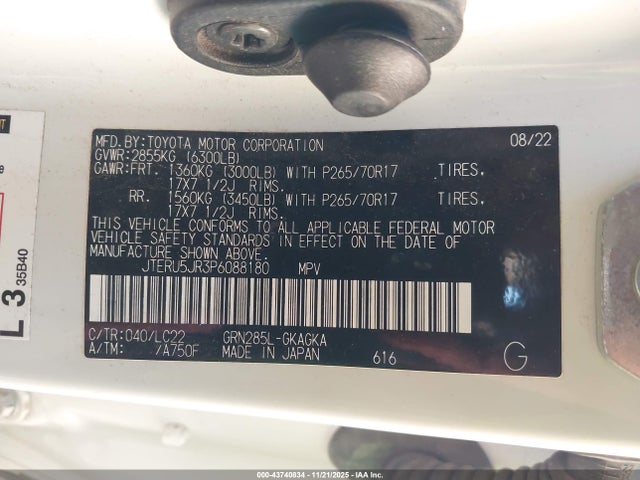 JTERU5JR3P6088180 Toyota 4runner Trd Off Road Premium