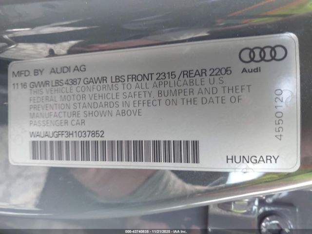 2017 AUDI A3 WAUAUGFF3H1037852 Photo 8