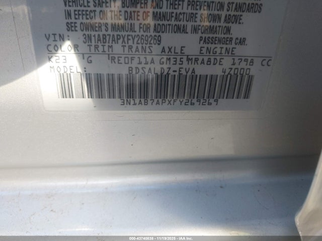3N1AB7APXFY269269 Nissan Sentra Fe+ S/s/sl/sr/sv