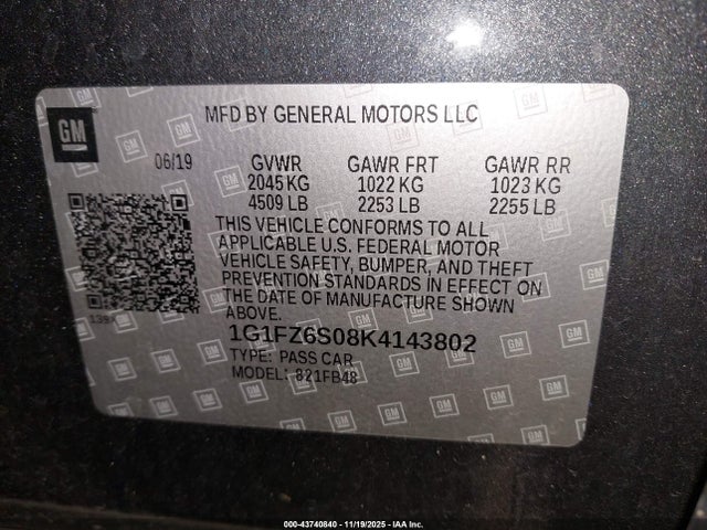1G1FZ6S08K4143802 Chevrolet Bolt Ev Premier
