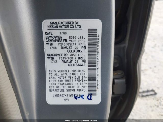 2001 INFINITI QX4 JNRDR07X21W103994 Photo 8